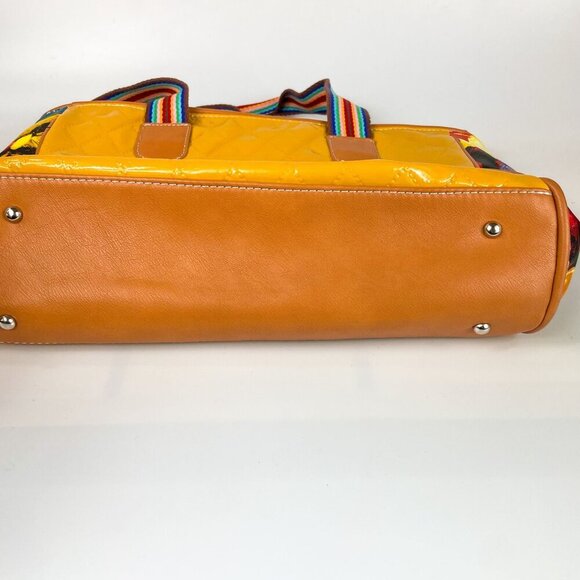 Yellow Patent Leather Quilted Tote Bag Owl Embroidery - Picture 7 of 7